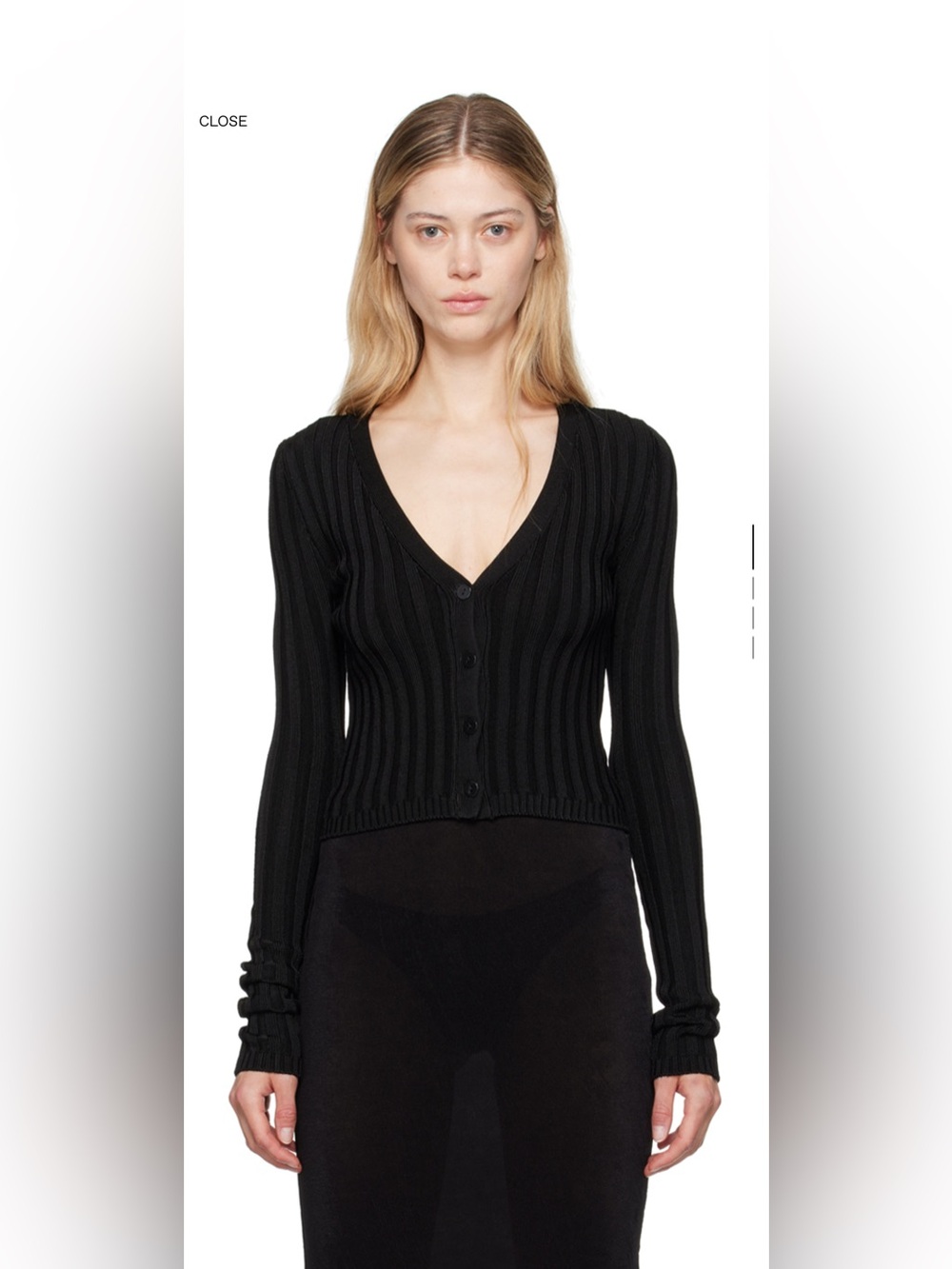 GUIZIO Black Ribbed V-Neck Button Cardigan